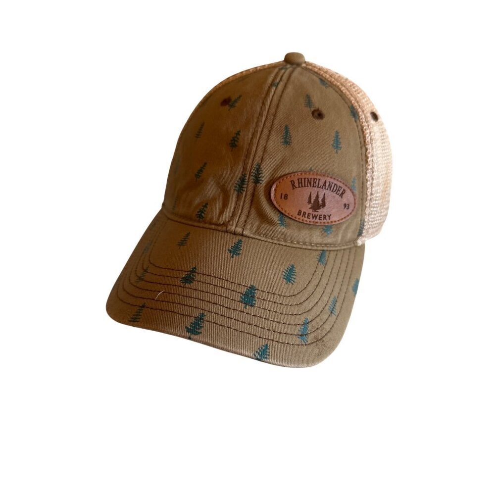 Rhinelander Brewery Legacy Adjustable Mesh Trucker Hat With Green Brim & Tree Pr